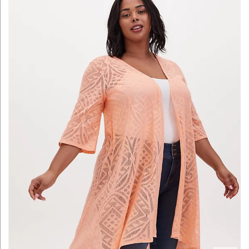 Peach Geo Mesh Hi-Lo kimono
